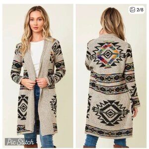 Anthropologie Northern Angel Rainbow Grey Aztec Duster Cardigan